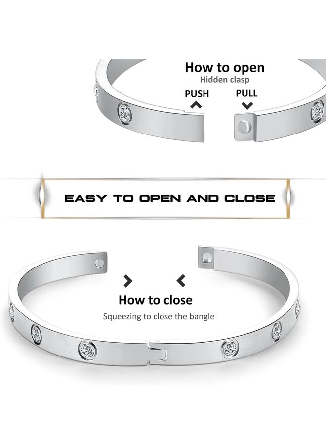 LAMAY Men's bracelet Love Friendship Bracelet Bangle with Cubic Zirconia Stones Stainless Steel Hinged Jewelry with Crystal Bracelet Birthday Present - Image 3